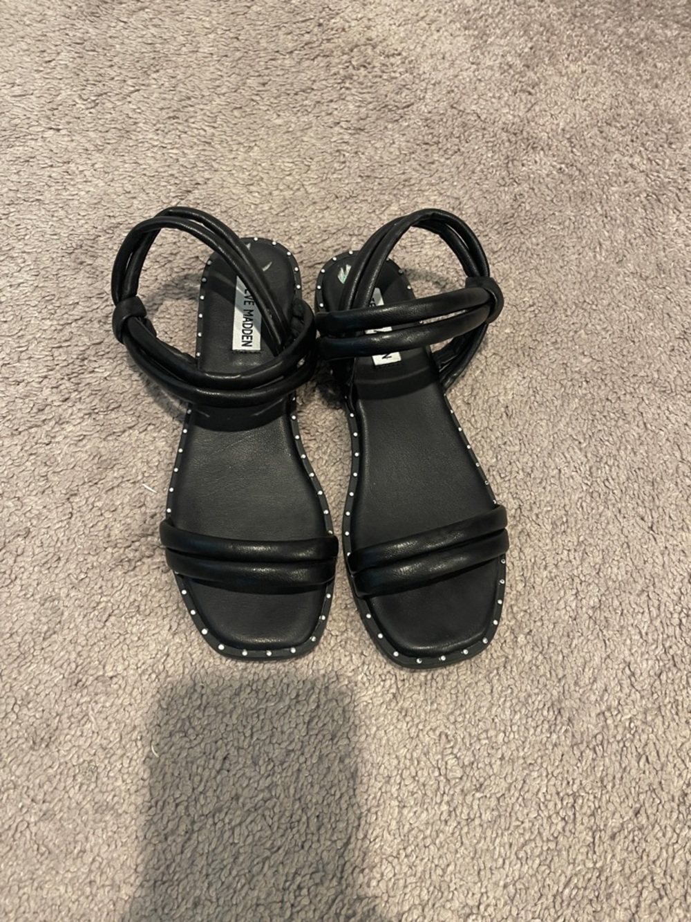 Steve Madden Black Studded Ankle-Strap Flat Sandals